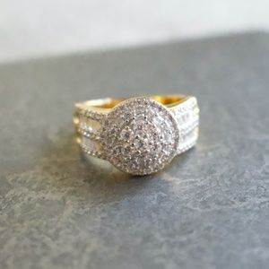 Cubic Zirconia 18kt Yellow Gold Over SS Ri…